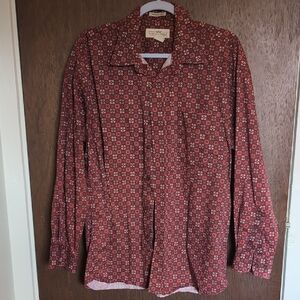 Burgundy Patterned Button-Up Shirt
